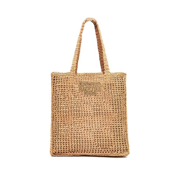 JEAN PAUL GAULTIER Tan Gold Woven Tote Bag purse beach raffia cruise - Picture 1 of 7